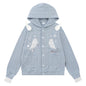 Light blue twisted flower hooded cardigan