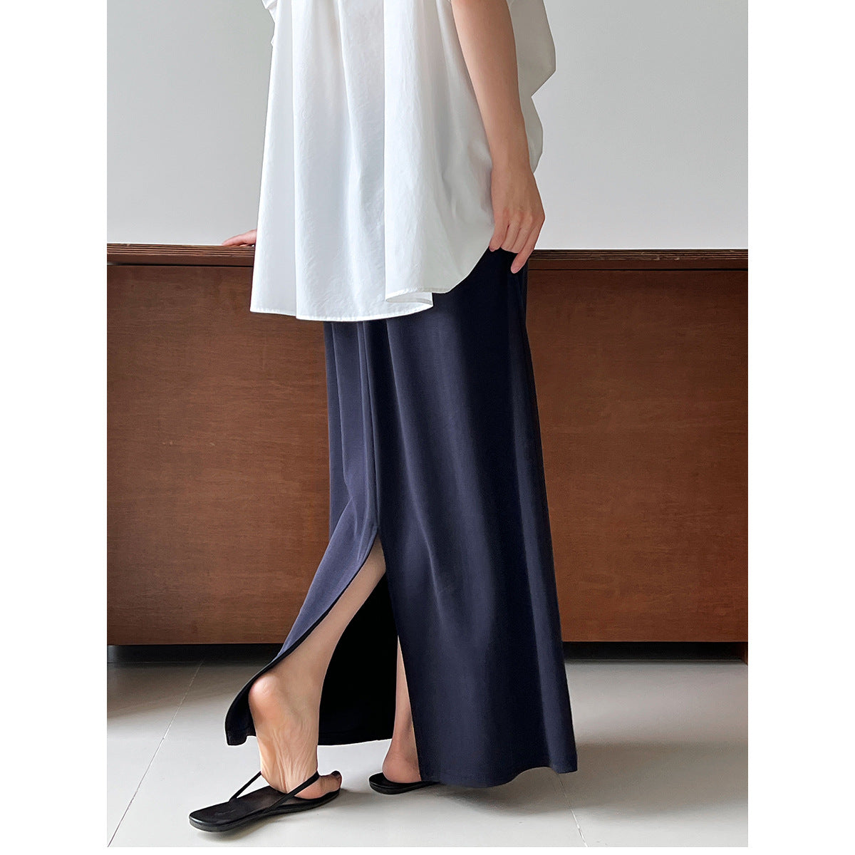 Straight A-line skirt, summer new high-waisted drawstring casual long skirt, fitted umbrella skirt