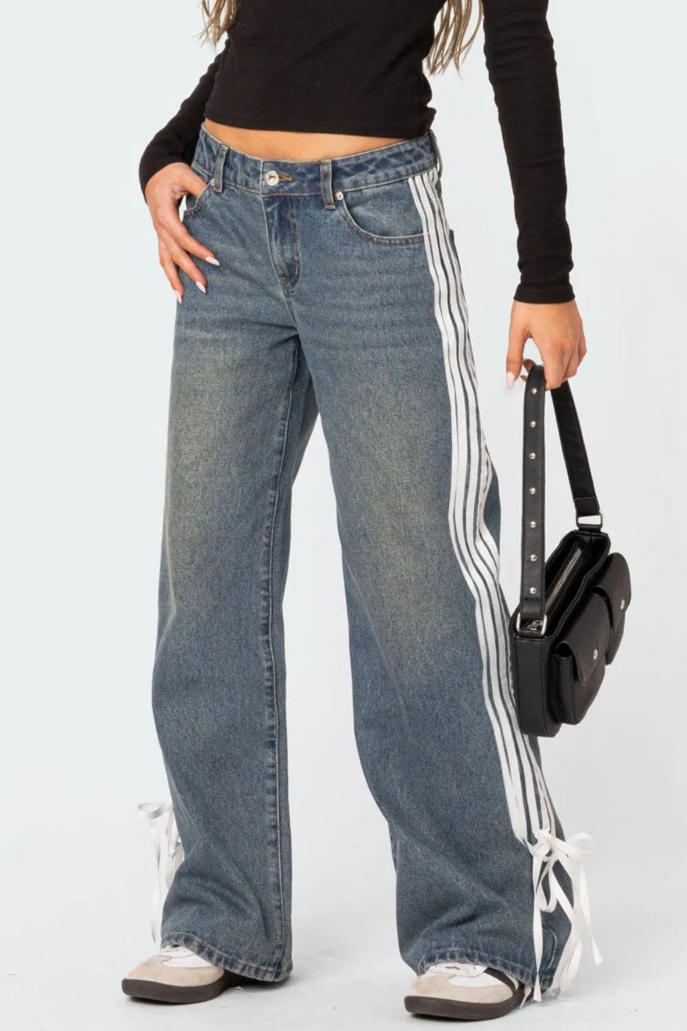 Side Striped Wide Leg Jeans