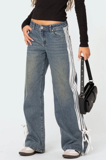 Side Striped Wide Leg Jeans