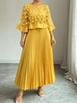 Elegant Plus Size Mesh Tulle Cape Spliced Midi Dress