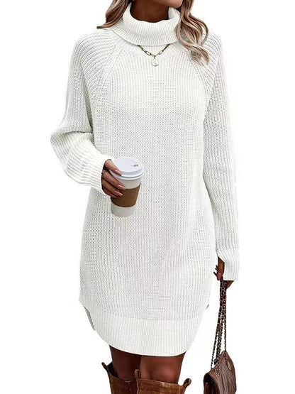 Open cut pullover high neck sweater for women's casual knitwear dress