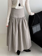 High-Waisted Cotton-Polyester Pleated Midi Skirt for Women, Solid Color Puffy A-Line Elegant Long Skirt