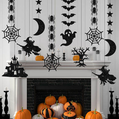 Halloween Decorative Streamer Hanging Decorations, Halloween Spider Witch Ghost Bat Ornaments, Halloween Party Atmosphere Decoration Props 6pcs