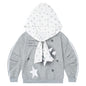 Retro grey patchwork polka dot rabbit ear hat long sleeved hoodie