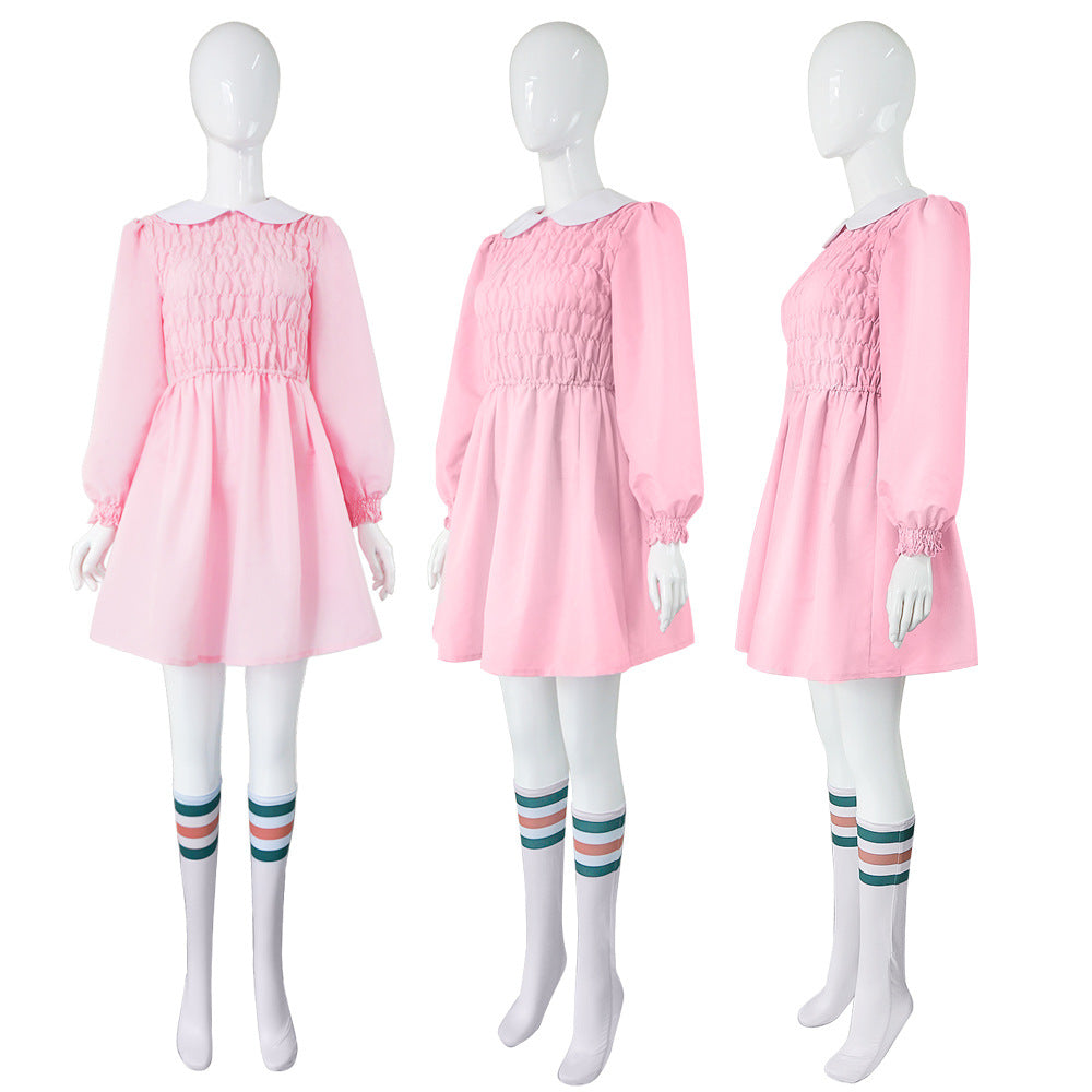 Stranger Things Cosplay Pink Dress, Eleven Cosplay Costume, Girl's Performance Dress