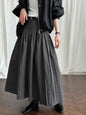 High-Waisted Cotton-Polyester Pleated Midi Skirt for Women, Solid Color Puffy A-Line Elegant Long Skirt