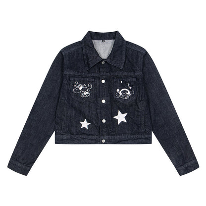 Star Embroidered Short Cowboy Coat for Women