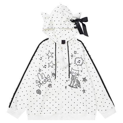 Full circle cat ear hooded zipper cardigan