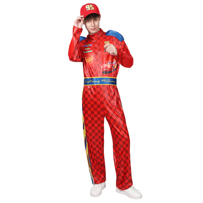 Racing Costume Adult Lightning McQueen Cosplay Outfit Halloween Outdoor Jumpsuit