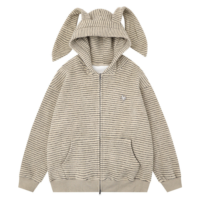 Hooded jacket with kangaroo pocket | Loose zipper cardigan