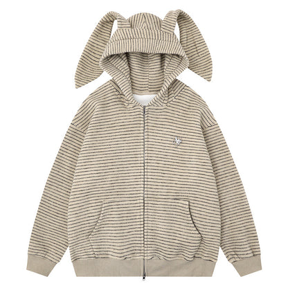 Hooded jacket with kangaroo pocket | Loose zipper cardigan