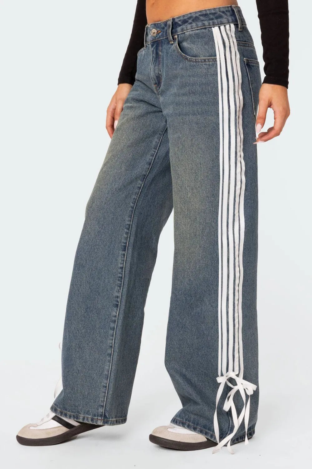 Side Striped Wide Leg Jeans