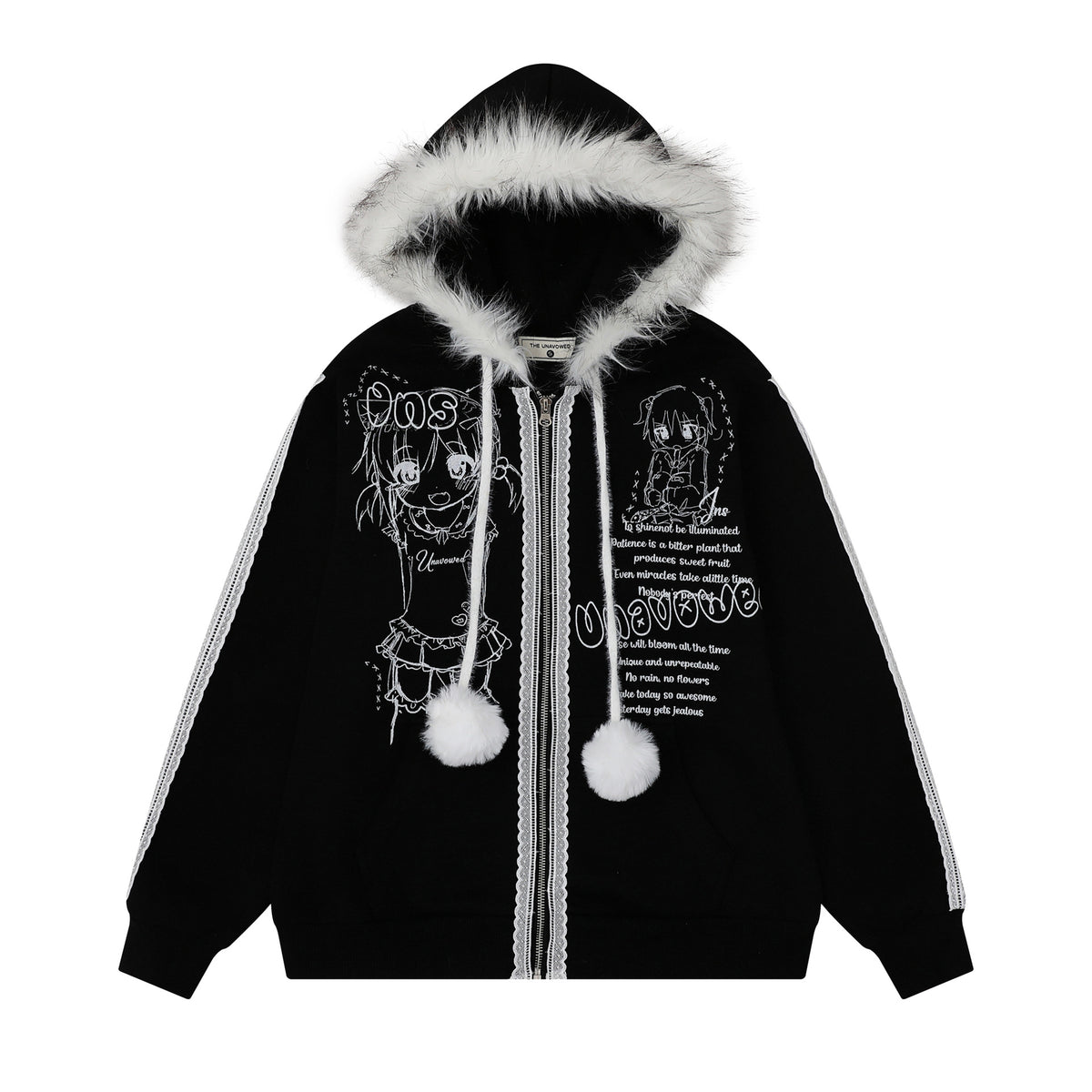 Woolen ball drawstring hooded sweatshirt