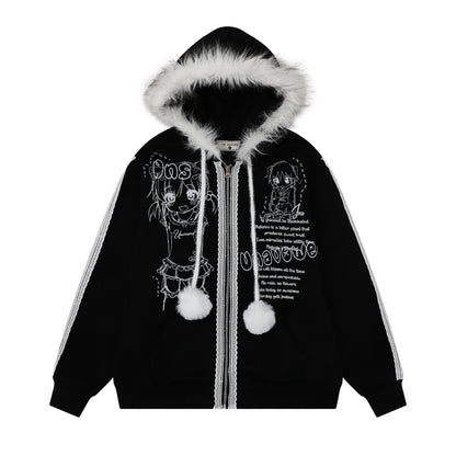 Woolen ball drawstring hooded sweatshirt