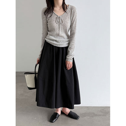 Elastic High-Waisted A-Line Skirt for Women, Office Wear, Versatile Bubble Umbrella Skirt