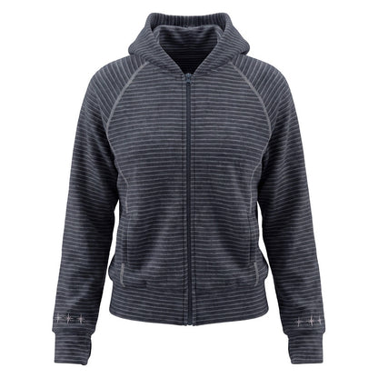Light gray striped hooded zipper embroidered short jacket for women
