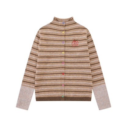Striped contrasting splicing knitted jacket