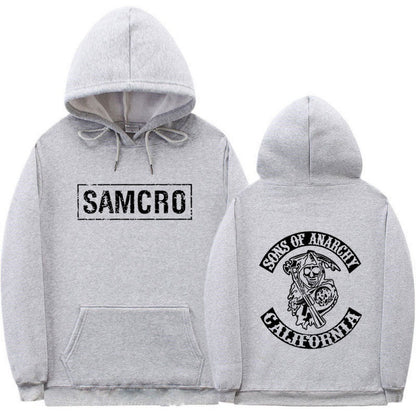 Casual Couple Pullover Fleece-Lined Hooded Sweatshirt with SAMCRO Print