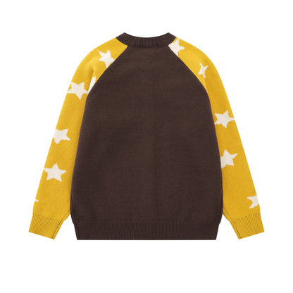 Color blocking star jacquard knitted jacket