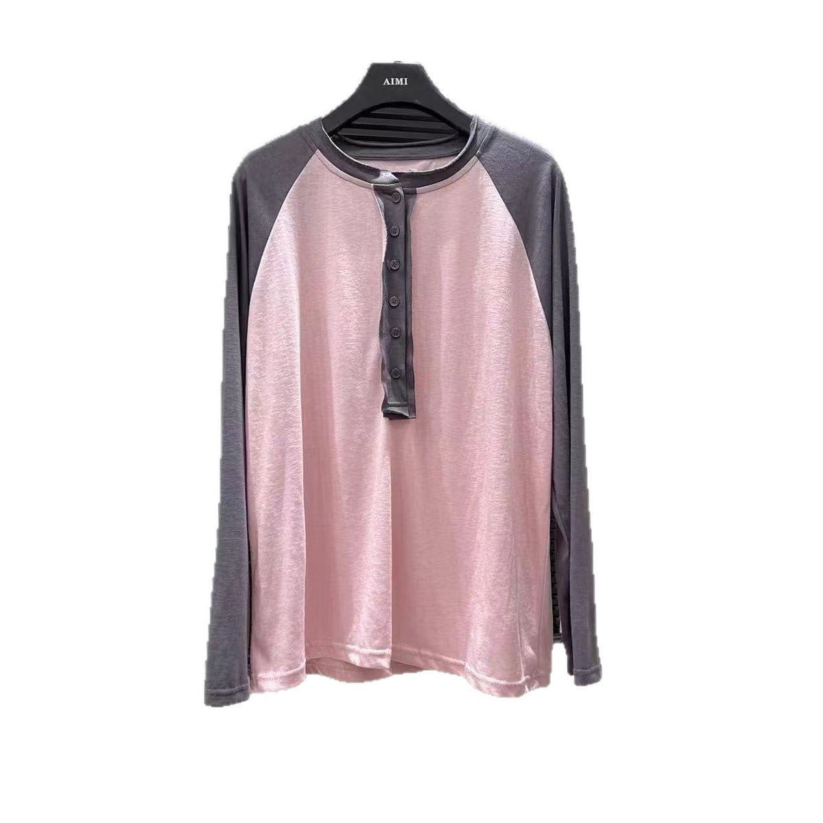 Color Block Splicing Long Sleeve Round Neck Women's T-Shirt