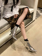 Zipper women's Martin boots with belt buckle, pointed short boots, elastic patent leather, slim boots