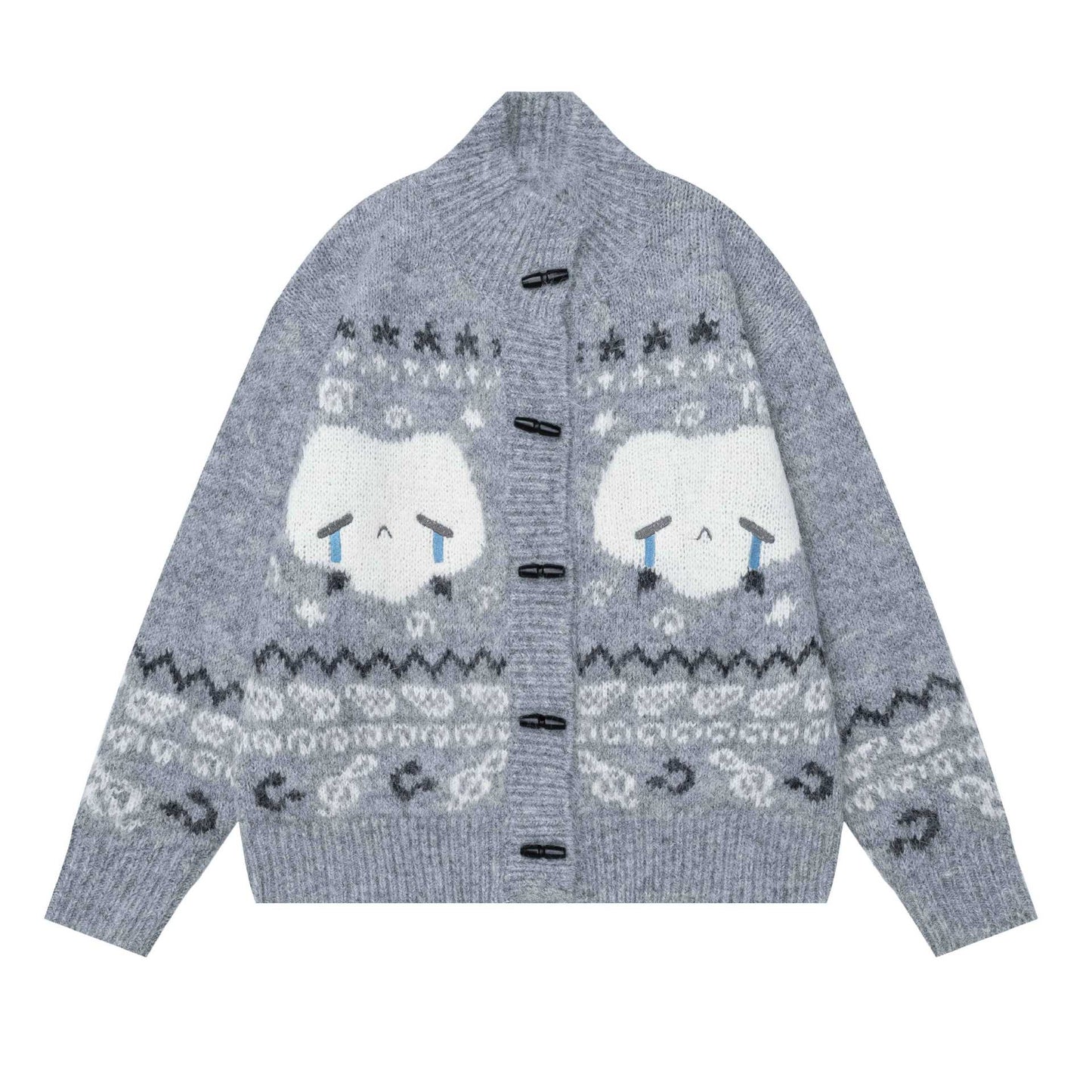 Stand up collar cow horn buckle jacket