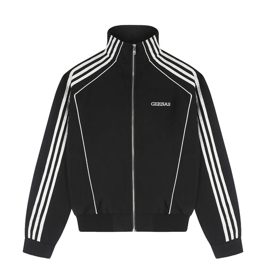 Geometric line stand up collar design jacket