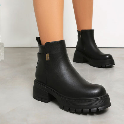Autumn Winter High Heel Thick Sole 40-43 Large Size Side Zipper Suede Low Cuff Ankle Boots