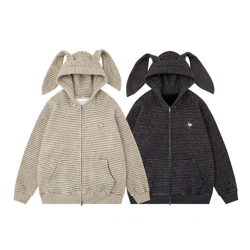 Hooded jacket with kangaroo pocket | Loose zipper cardigan