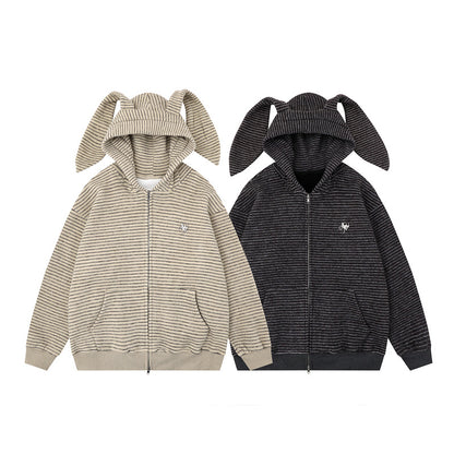 Hooded jacket with kangaroo pocket | Loose zipper cardigan