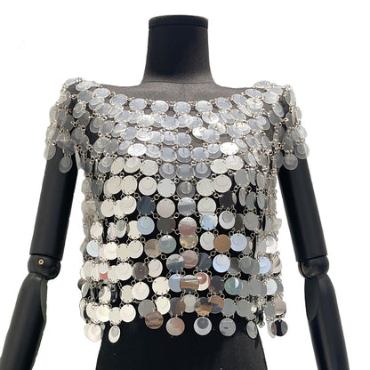 Heavy industry sequin hollow vest suspender short retro handmade performance clothing trend