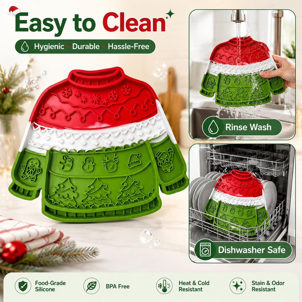 Christmas Pet Licking Mat with Silicone, Multi-Suction Cups, Non-Slip, Slow Feeding, Calming Interactive Licking Pad