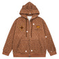 Striped star teddy bear loose shoulder zipper sweatshirt jacket