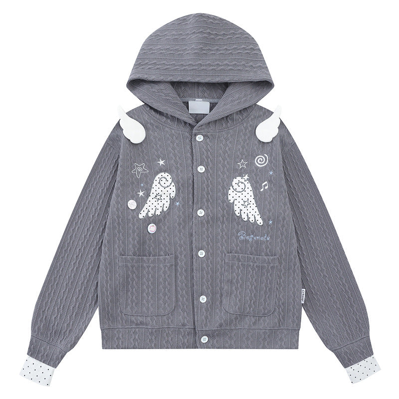 Light blue twisted flower hooded cardigan