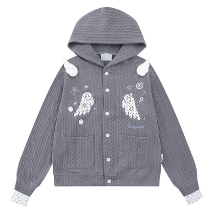 Light blue twisted flower hooded cardigan
