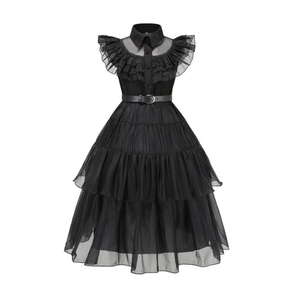 Wednesday Addams Halloween Black Dress Cosplay Costume