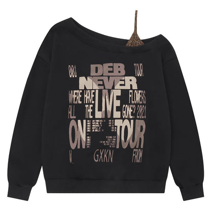 Slanted shoulder off shoulder short hoodie with stacked leopard print