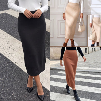 Women's Casual Office Pencil Skirt, Pure Color Loose Midi Skirt, Fitted Knit Dress