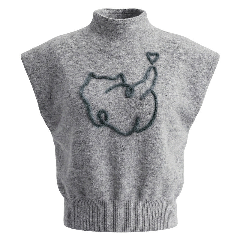 Half high neck sleeveless knitted vest women's sweater