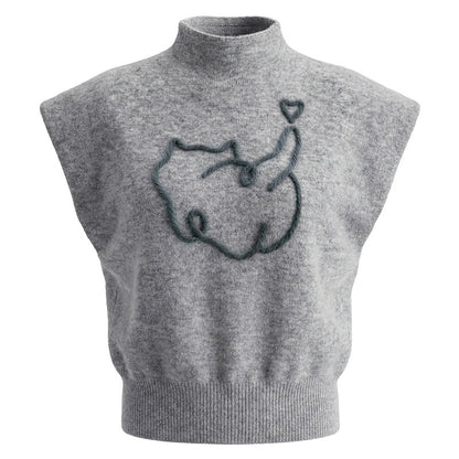 Half high neck sleeveless knitted vest women's sweater