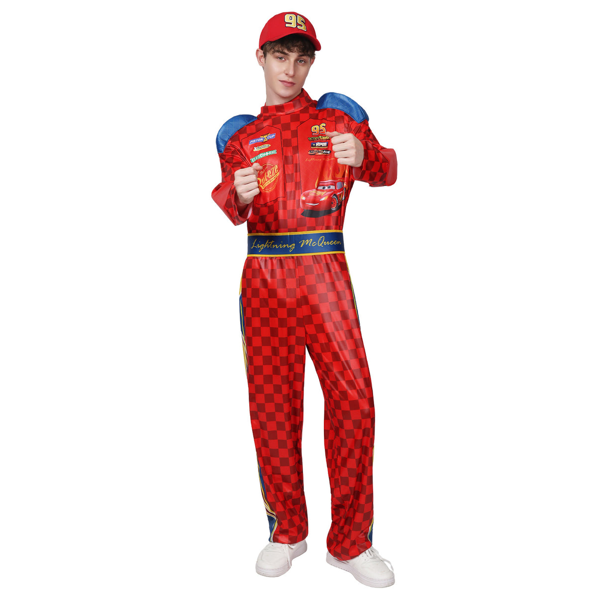 Racing Costume Adult Lightning McQueen Cosplay Outfit Halloween Outdoor Jumpsuit