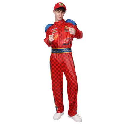 Racing Costume Adult Lightning McQueen Cosplay Outfit Halloween Outdoor Jumpsuit