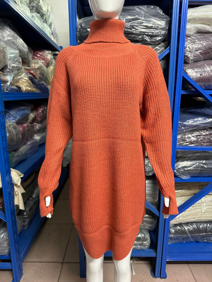 Open cut pullover high neck sweater for women's casual knitwear dress