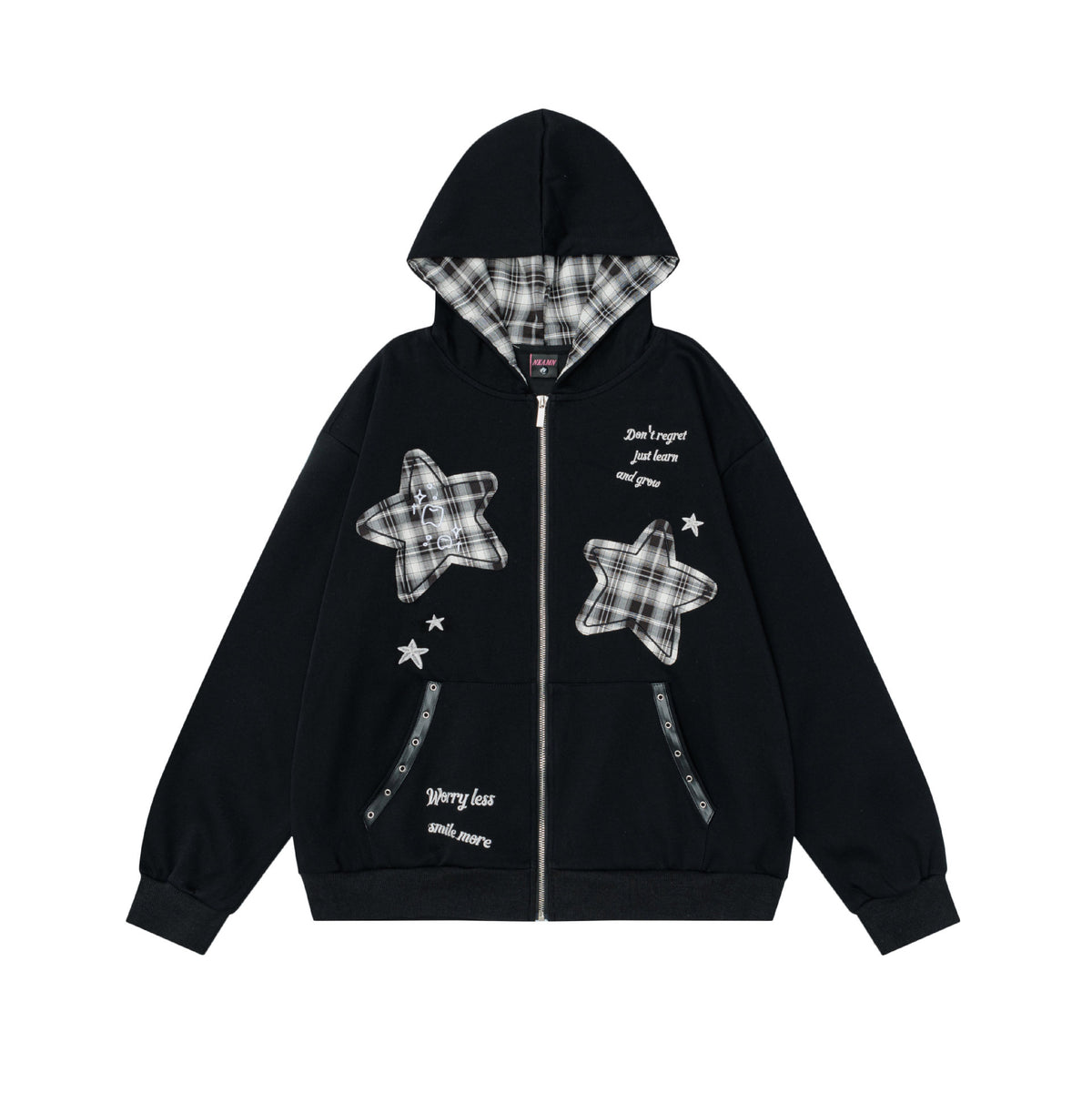 Color blocking sticker star hooded sweatshirt