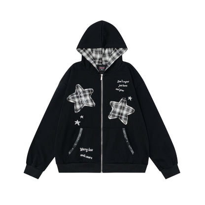 Color blocking sticker star hooded sweatshirt