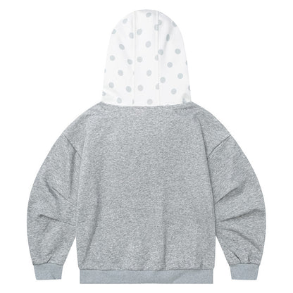 Retro grey patchwork polka dot rabbit ear hat long sleeved hoodie