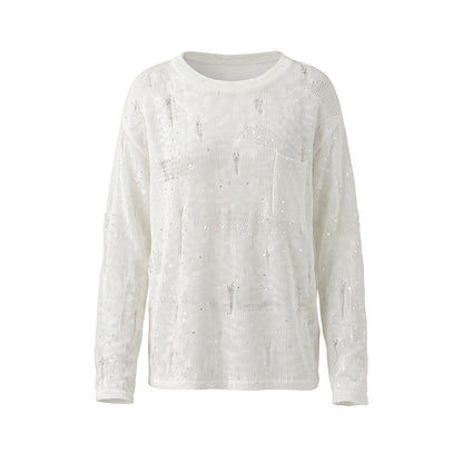 Hollow hole knitted long sleeved sweater