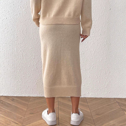 Skirt with 3D Hand-Crocheted Flower Decoration, Fitted Bodycon Midi Skirt, Women's Knit Dress Skirt