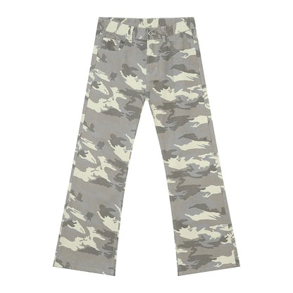Camouflage Bootcut Jeans with Pockets